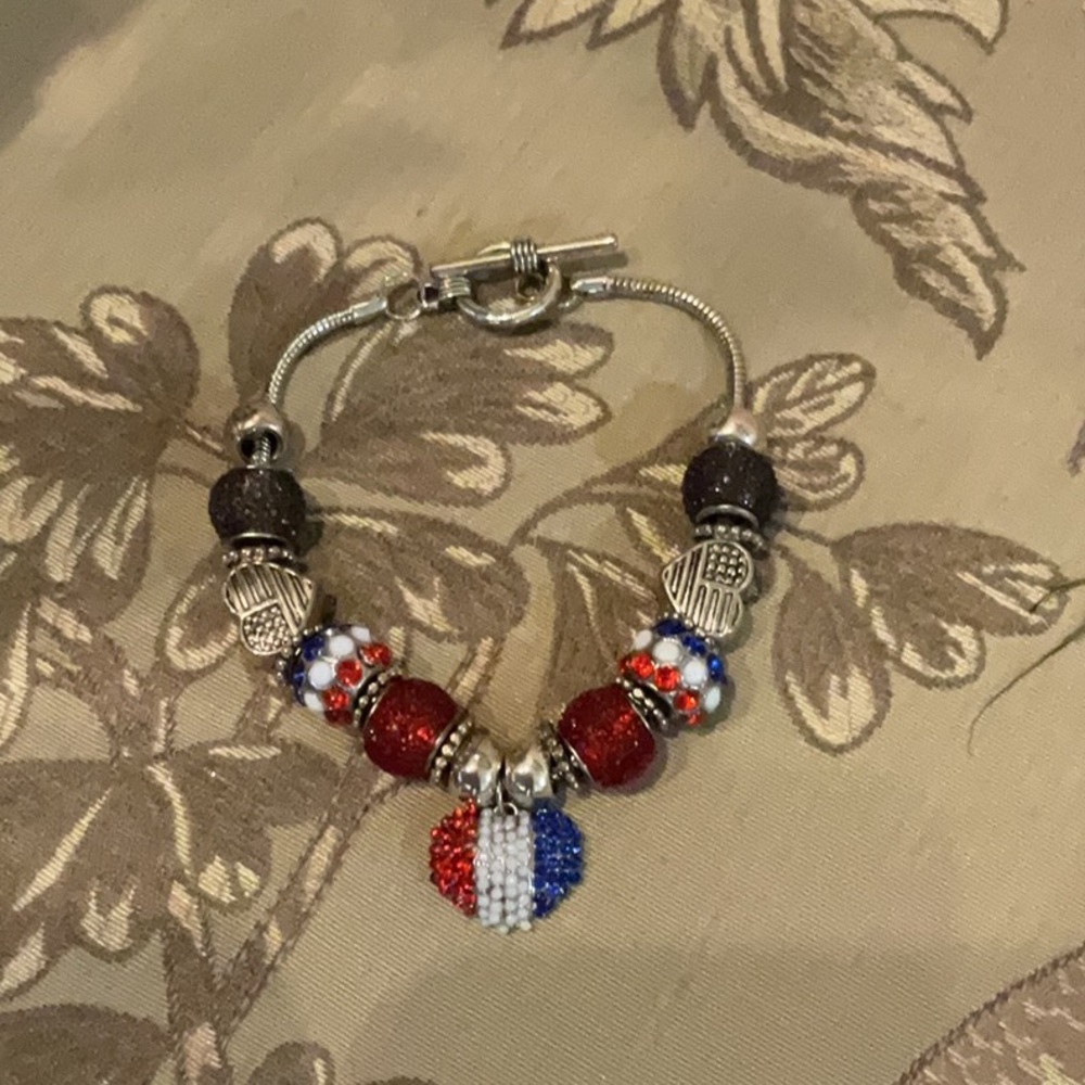 Patriotic Handmade Charm Bracelet with Heart Pendant